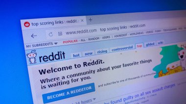 Minsk, Beyaz Rusya - 27 Nisan 2018: Reddit, bir Amerikan sosyal haber toplama, web içerik derecelendirme ve tartışma Web sitesi için resmi web sitesi ana sayfası.
