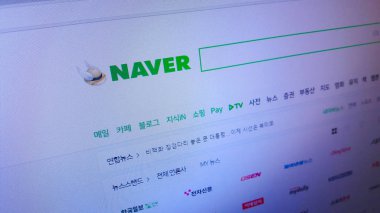 Minsk, Beyaz Rusya - 28 Nisan 2018: Naver, Güney Koreli bir online platform Naver Corporation tarafından işletilen için resmi web sitesi ana sayfası.