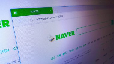 Minsk, Beyaz Rusya - 28 Nisan 2018: Naver, Güney Koreli bir online platform Naver Corporation tarafından işletilen için resmi web sitesi ana sayfası.