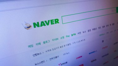Minsk, Beyaz Rusya - 28 Nisan 2018: Naver, Güney Koreli bir online platform Naver Corporation tarafından işletilen için resmi web sitesi ana sayfası.