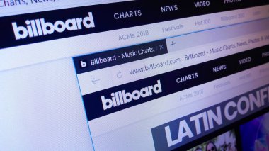 Minsk, Beyaz Rusya - 28 Nisan 2018: Billboard, yaptığınız haber, incelemeler, olaylar, bir Amerikan eğlence medya markası için resmi web sitesi ana sayfası ve onun müzik grafikler için bilinen.