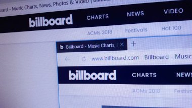 Minsk, Beyaz Rusya - 28 Nisan 2018: Billboard, yaptığınız haber, incelemeler, olaylar, bir Amerikan eğlence medya markası için resmi web sitesi ana sayfası ve onun müzik grafikler için bilinen.