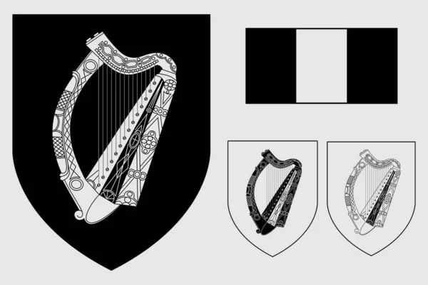 Coat Arms Ireland Flag Engraving Print — 스톡 벡터