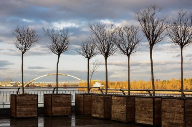 Kyiv, Ukraine 02.02.2020 - Beautiful View of the Podillsko-Voskresensky Bridge (Podilsky Metro Bridge) 
