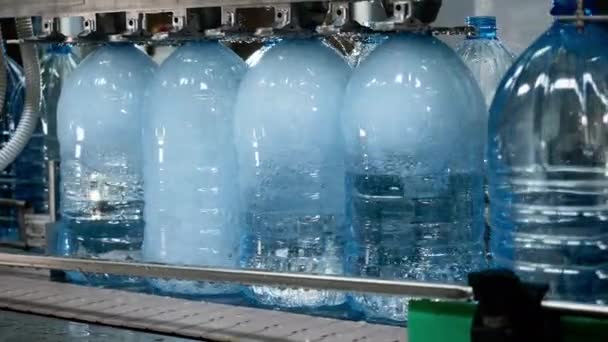 Plant of Plastic Bottles. Automated Machine for Filling Plastic Bottles. — Stock Video