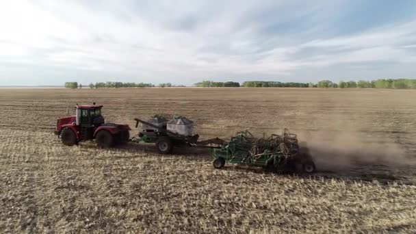 Industry work on rural land at farm field, farming agriculture machine, tractor — 图库视频影像