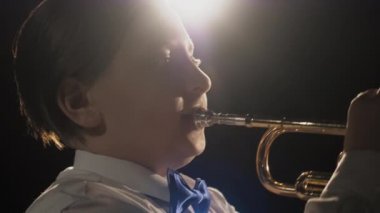 Tiyatrodaki kişinin klasik enstrümanında canlı müzik performansı