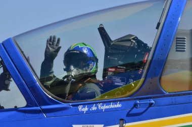 PIRASSUNUNGA, BRAZIL - May 13, 2017 - Brazilian Smoke Squadron Acrobatic aircraft cockpit detail clipart