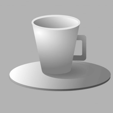 Bir fincan kahve ve fincan tabağı, üstten görünüm, gerçekçi vektör