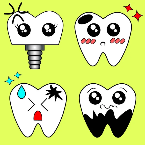 Diente enfermo de dibujos animados vectoriales. Caries y destruir los dientes . — Archivo Imágenes Vectoriales