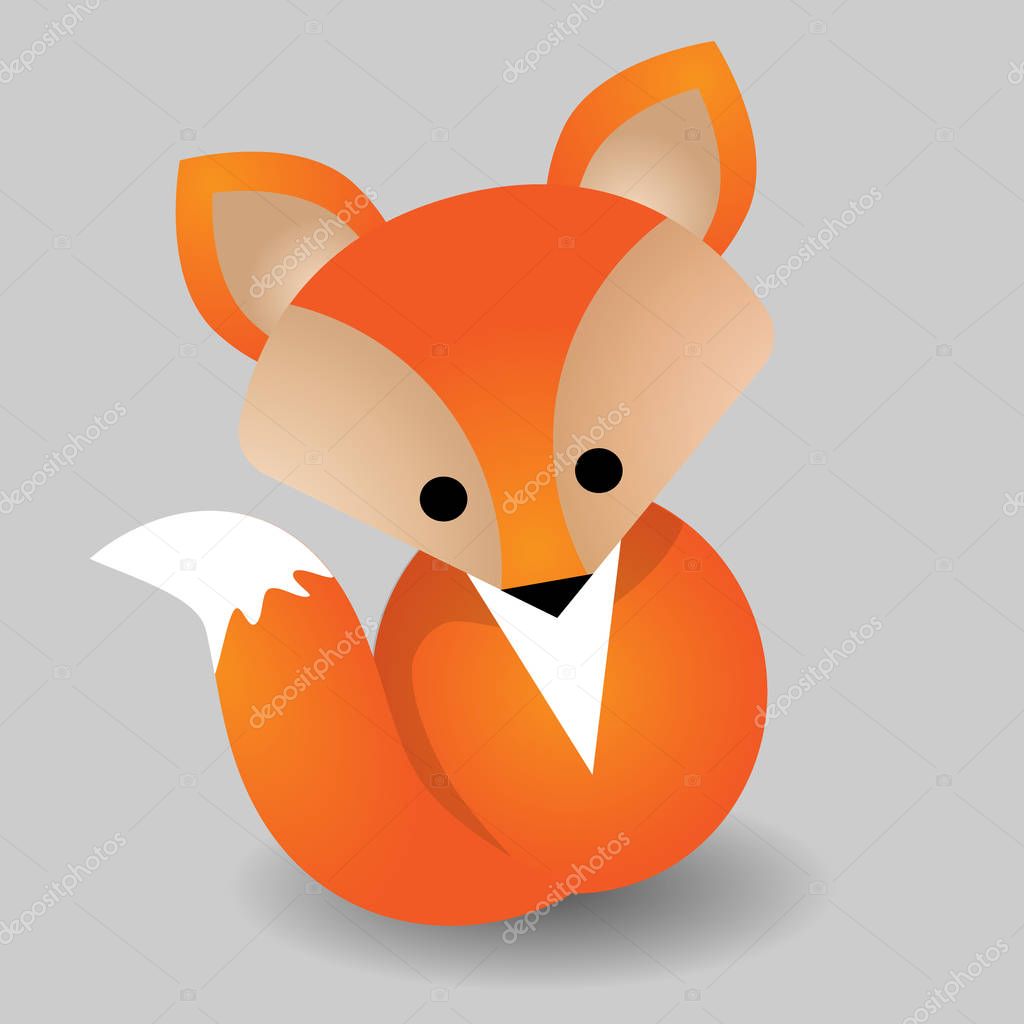 Cute fox adorable cartoon vector illustration. Smiling baby animal foxy orange fur isolated on white background