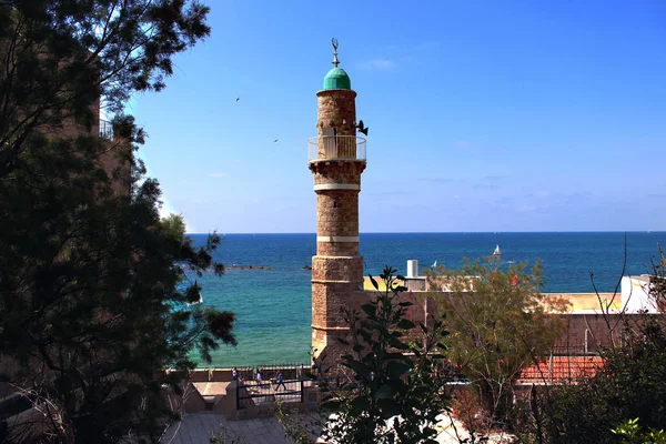Jaffa, Tel Aviv, İsrail. 24 Şubat 2020. Tel Aviv 'deki Akdeniz kıyısındaki eski Jaffa şehrinin merkezinde eski bir cami.