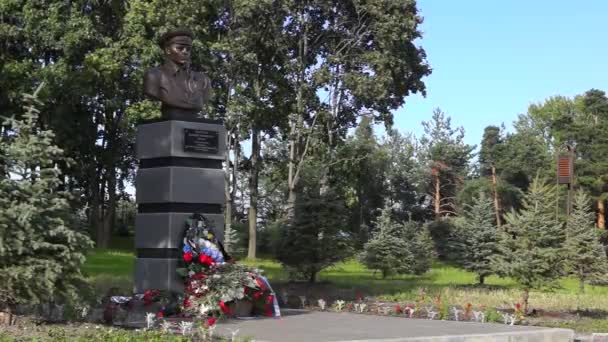 Sculpture to legendary landing troops commander V.Margelov — Stock Video