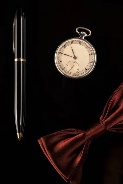 Zakhorloge Pen Bow Tie Zijn Mannen Accessoires — Stockfoto