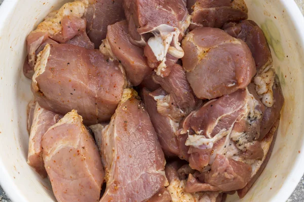 Tranches Juteuses Porc Cru Avec Des Épices Pour Pique Nique — Photo