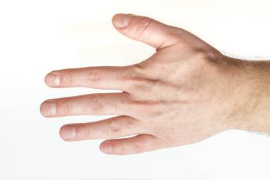 Beyaz arka planda beyaz bir adamın eli