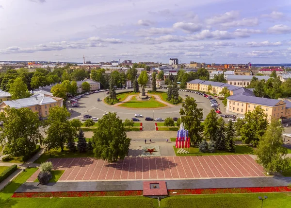 Вид Воздуха Мемориал Вечного Огня Площадь Ленина Гранитным Памятником Петрозаводске — стоковое фото