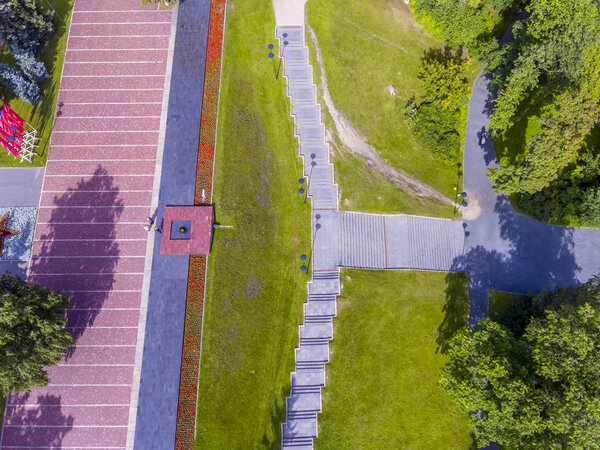 Aerial view of memorial Eternal Flame in summer day in downtown