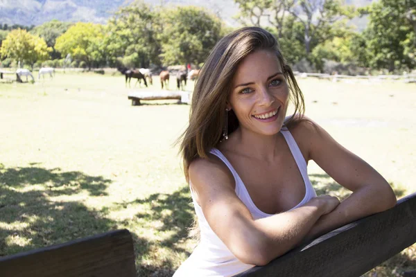 Farm girl smiling for a portrait — Stock Photo, Image