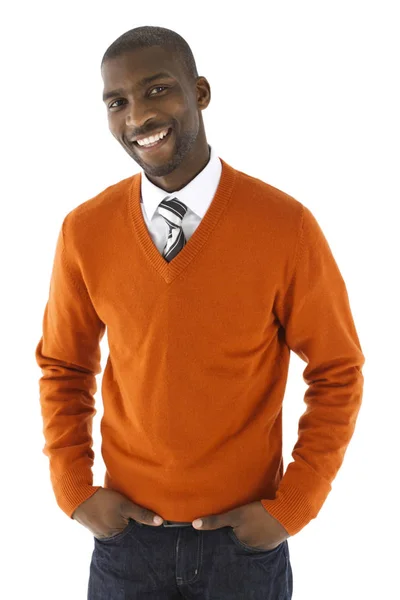 Porträtt av en leende afrikanska manliga affärsman i en studio weari Stockfoto