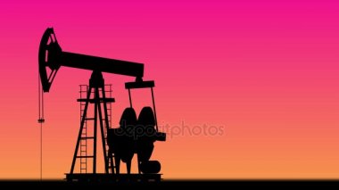 Petrol pompa siyah siluet bir pembe-turuncu zemin üzerine