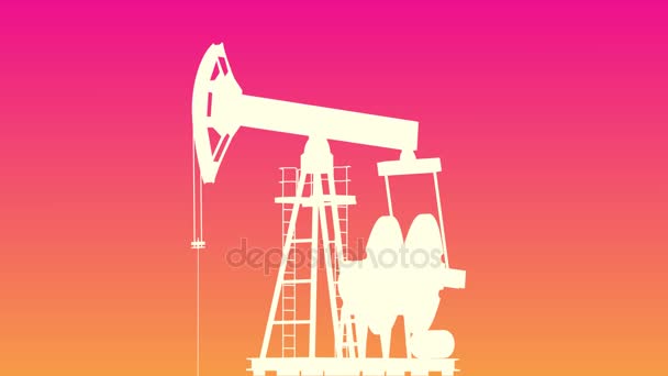 Oil Pump Yellow Shilluette Pink Orange Background — Stock Video