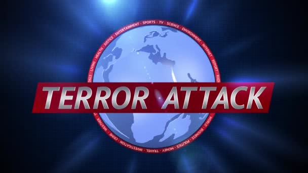 テロ攻撃 動的なタイトルと青い背景プレート — ストック動画