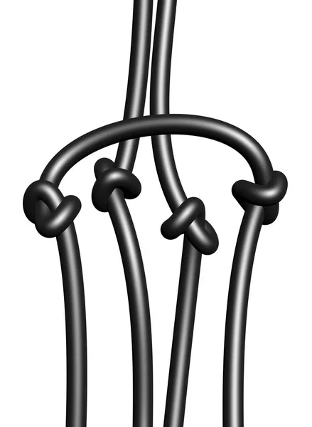 Tři dráty. Čtyři uzly zpřísněné kovových drátů — Stock fotografie