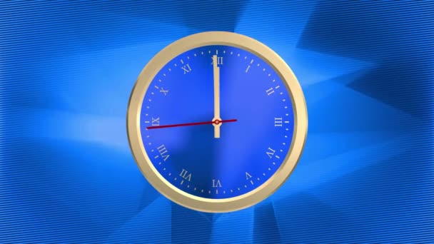 Reloj de oro animado sobre un fondo abstracto azul digital 3d. Últimos 20 segundos hasta las 12 horas . — Vídeo de stock