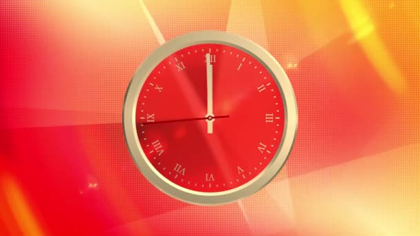 Orologio d'oro animato su uno sfondo 3D digitale astratto rosso-arancio. Ultimi 20 secondi a 12 oclock . — Video Stock