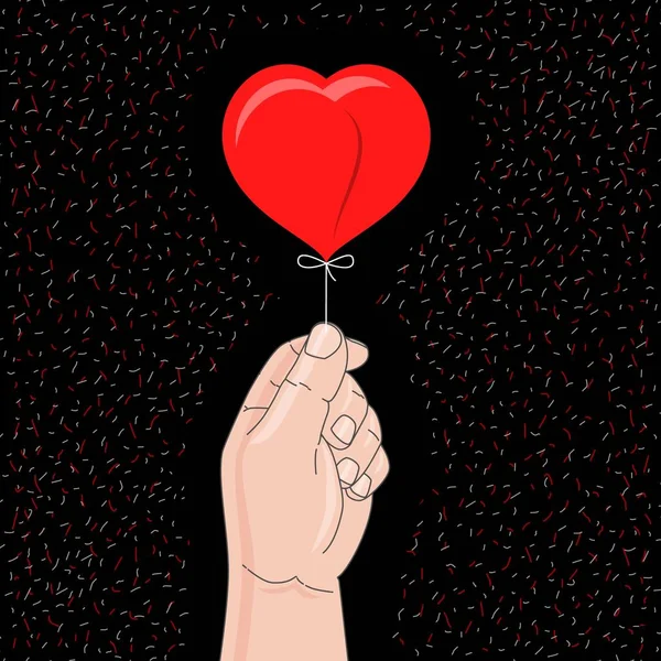 La mano sostiene el globo cardíaco. Felicidades por San Valentín — Vector de stock