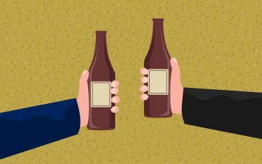 Bira partisi. eller bira şişe tutan.