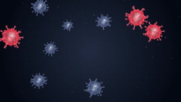 Αποικία Κόκκινων Και Μπλε Μορίων Coronavirus Σκούρο Μπλε Φόντο Coronavirus — Αρχείο Βίντεο