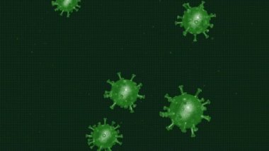 Koyu yeşil arka planda yeşil molekül koronavirüsü kolonisi. Coronavirus ncov romanı Coronavirus konsept hareket arka planı. 3D canlandırma canlandırması. Coronavirus tehlikeli grip
