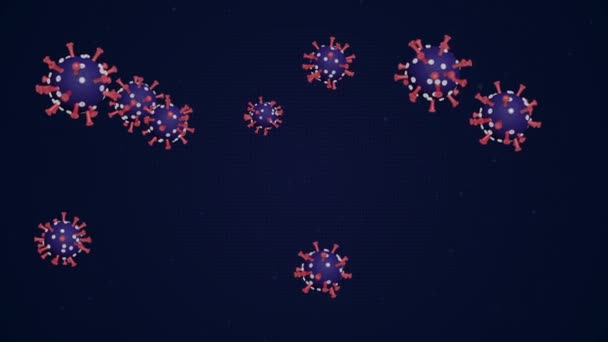 Colónia de coronavírus num fundo azul escuro. Gripe perigosa pelo vírus da coronária — Vídeo de Stock