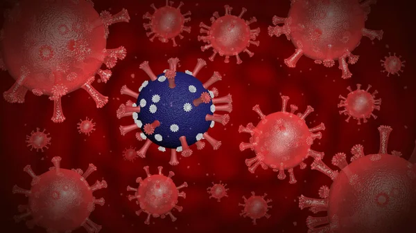 Coronavirus molekula sötét vörös háttérrel. Coronavirus veszélyes influenza — Stock Fotó