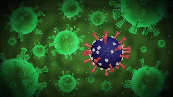在深绿色背景上的冠状病毒分子。Coronavirus危险流感 — 图库照片