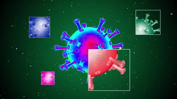 Koyu yeşil arka planda Coronavirus molekülü. Coronavirus tehlikeli grip. Termal görüntüleyici — Stok video