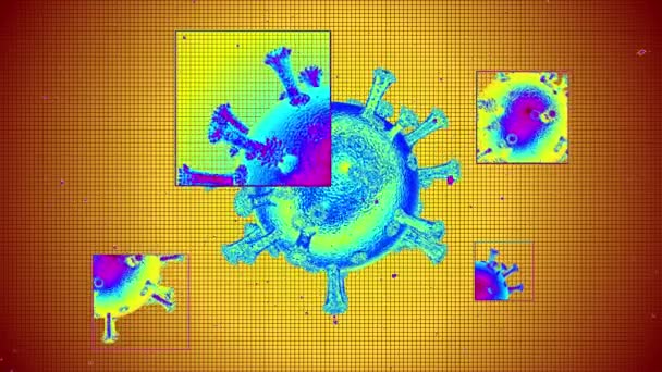 Molécula de coronavírus num fundo gradiente. O coronavírus é uma gripe perigosa. Máquina fotográfica térmica — Vídeo de Stock
