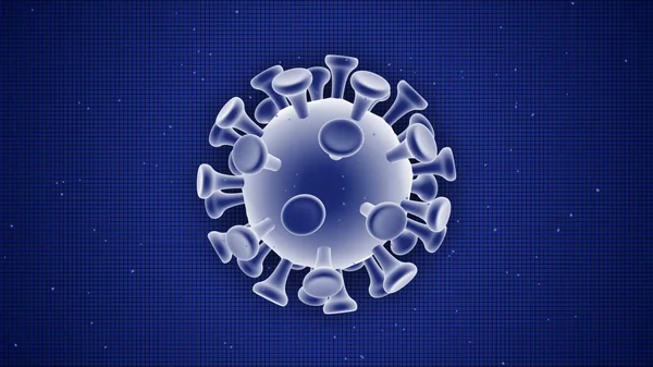 濃い青の背景にコロナウイルス分子。コロナウイルスの危険なインフルエンザ — ストック写真