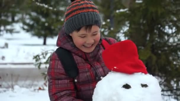 Hace la cabeza del muñeco de nieve — Vídeos de Stock