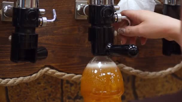 Das Bier in die Flasche gegossen — Stockvideo