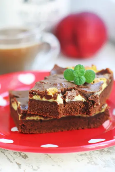 Brownie Caseiro Com Queijo — Fotografia de Stock