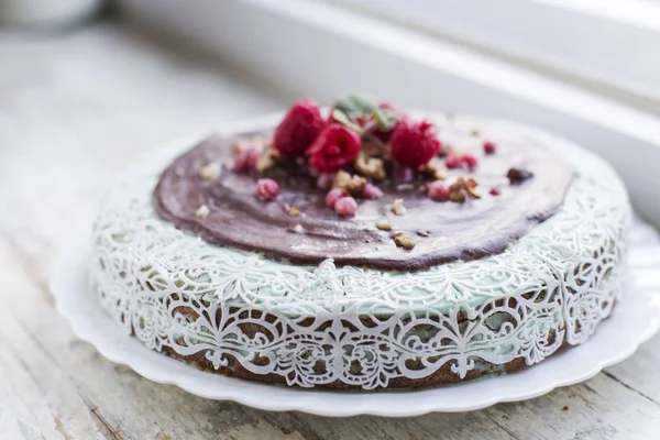 Торт Шоколадом Ягодами — стоковое фото