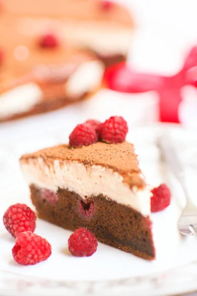 Gâteau Chocolat Aux Framboises Crème — Photo