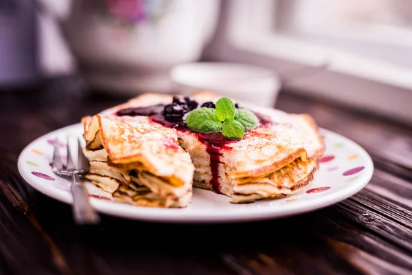 Pancakes Jam Mint — Stock Photo, Image