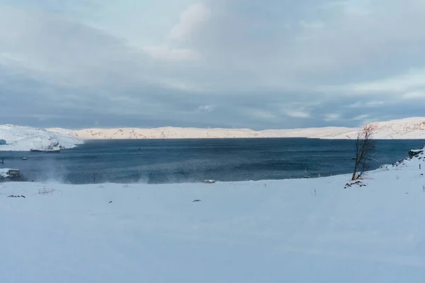 北極圏の冬の雪の中で北極海の海岸 — ストック写真