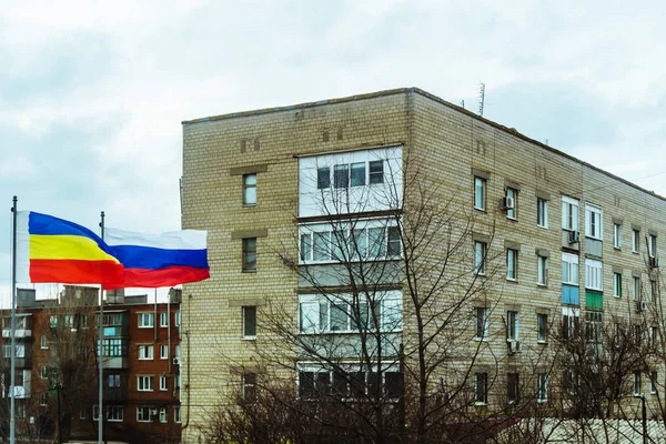 Bandera Del Tricolor Federación Rusa Bandera Región Rostov Están Desarrollando — Foto de Stock