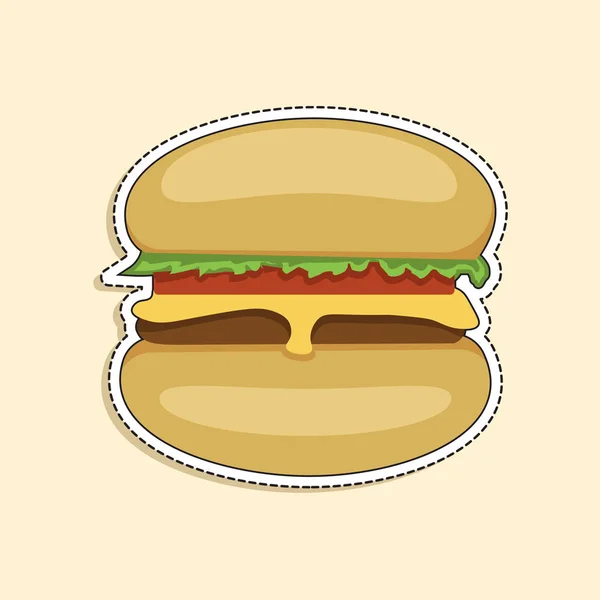 Vector Illustration Hamburger Cheese Tomato Salad Unhealthy Food Sticker Cartoon — Stock Vector