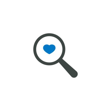 Büyüteç simgesini, kalp sevgi simgesi